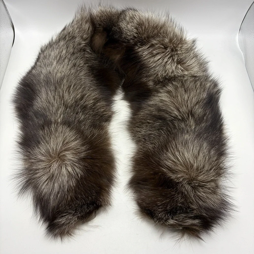 Vintage Silver Fox Fur Thick Collar Scarf Dark Silver Russian USSR